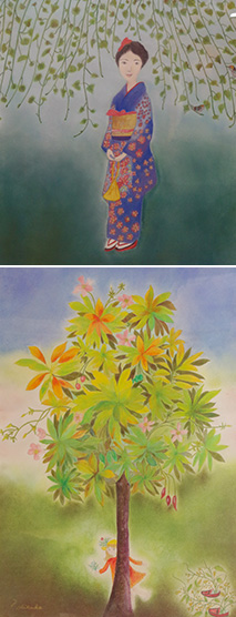 上:成人を迎えた長女を描いた『いぶき』/下:ほのぼのとした作品『すこやかに』