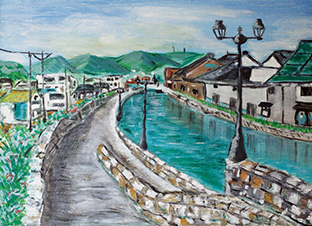 旅行で訪れた函館の町並みを描いた作品