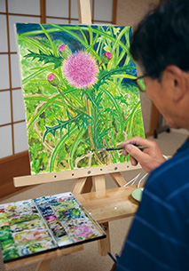 現在、制作中の色鮮やかなアザミ